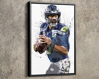 Russell Wilson American Football Painting Hand Made Canvas Seattle Seahawks Poster Print Framed Wall Art