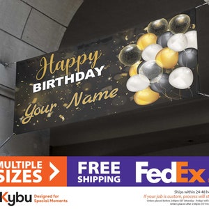 Vinyl Banner INDIVIDUALISIERBAR Name - Personalisierte Happy Birthday Banner - Gold & Black Banner oder Pink Party Banner
