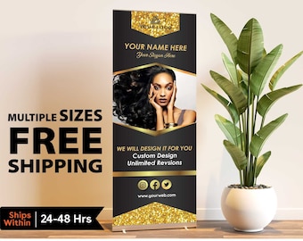 Custom Retractable Banner, Black and Gold Banners, Pop up banner, Roll up banner, Promotional Banner
