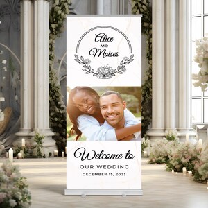 Wedding Retractable Banner Welcome Floral Black