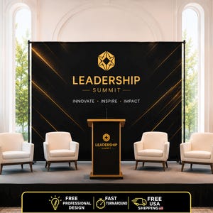 Fondo corporativo con logotipo personalizado para ferias comerciales, conferencias y eventos empresariales.