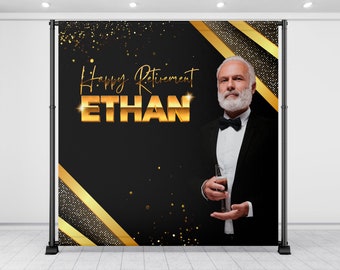 Retirement Photo Backdrop Banner, Glam Backdrop, Party Backdrop