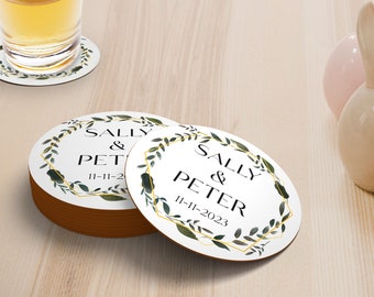 Custom Coasters, round paper coasters, add a special touch with our wedding coasters, shower coasters, personalized coasters