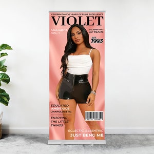 Geburtstagsbanner Pink Magazin, Party versenkbares Banner, Pop Up Banner, Roll Up Banner.