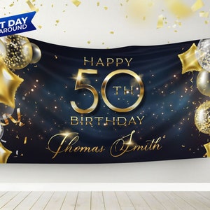 Birthday Banner, 50th Birthday banner, Custom Vinyl Banner, Business Banner, Party Vinyl Banner,  Gold and Black Birthday Banner