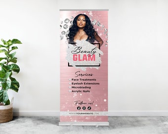 Custom Retractable Banner, Pink Business Retractable, Salon Roll up, Pop up banner, Roll up banner.