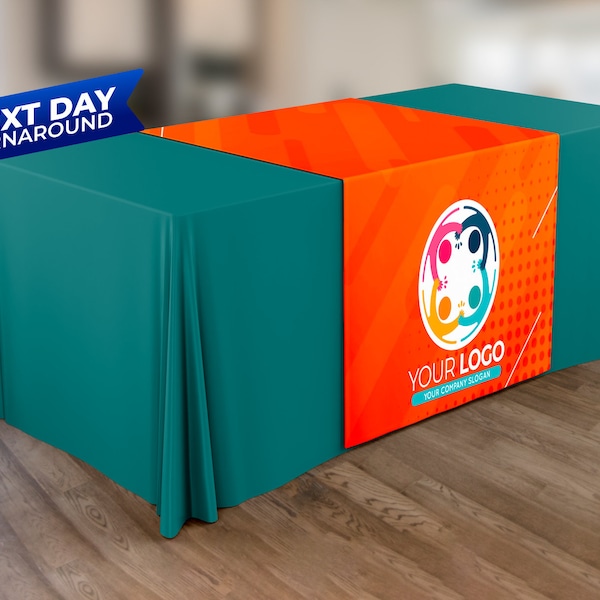 CUSTOM Table Runner with Logo for Vendor Events, Event table runner, Table overlay