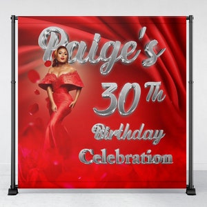 Birthday Backdrop Banner Red 30th , Birthday party glam, Glam Backdrop, Birthday Backdrop, Pink Birthday party, Party Backdrop