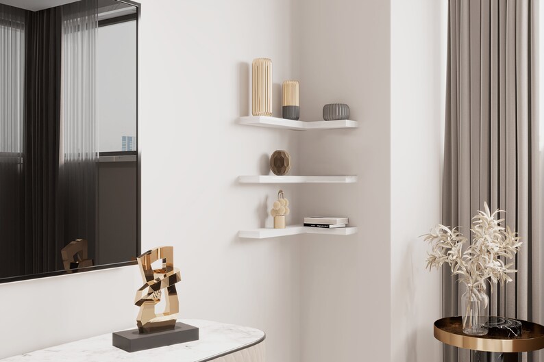 Set of 13 Corner Floating Shelves Wooden Custom Size Etsy