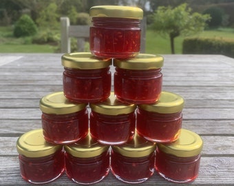 Mini WEDDING JAM FAVOURS, Baby Shower Gifts, Birthday Party Gifts - Choose variations on Size, Flavour. Labels, Ribbon