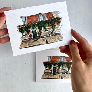 Maison hollandaise unique et vélo bleu - Carte postale/Ansichtkaart | Impression A6