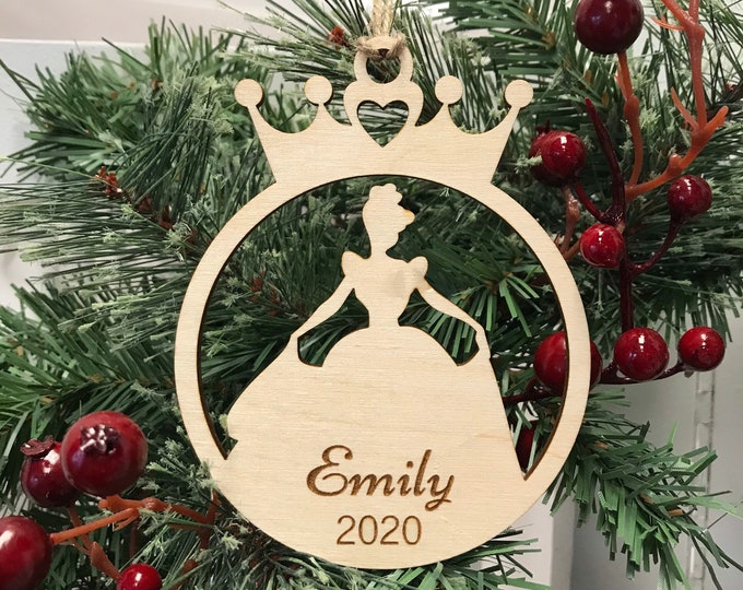 Featured listing image: Personalized Cinderella Ornament: Engraved Baltic Birch Princess Ornament