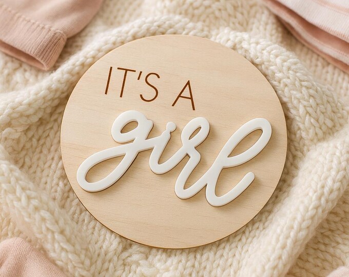 Featured listing image: Birth Announcement Sign It's a Girl - Baby Name Reveal Photo Prop