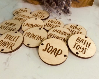 Custom Wood Round tags / Home Organization Tags / Gift Tags / Custom Engraved Wood Tags/ Storage Tags/ personalized wood tags