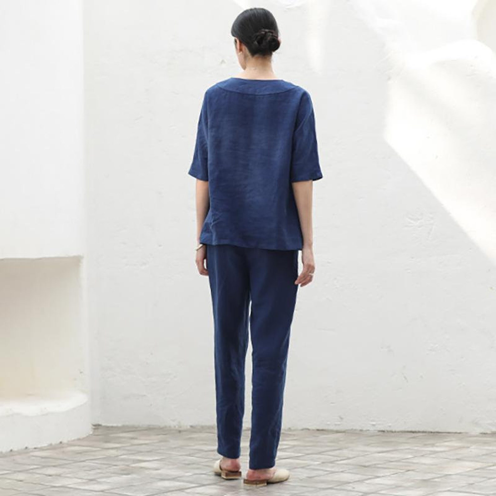 Women Cotton Linen TShirt VNeck Casual Pure Color Plus Size Etsy