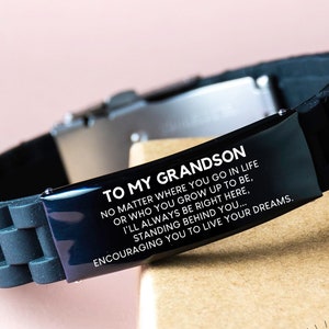 Personalized Grandson Bracelet, Grandson Gift, No Matter Where You Go In Life , Gift From Grandma Grandpa, Black Glidelock Clasp Bracelet