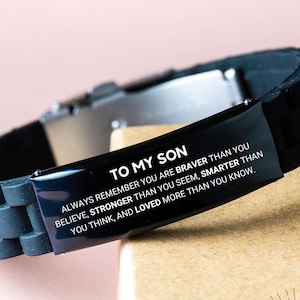 Personalized Son Gift, To My Son Always Remember You Are Braver Than You Believe Silicone Bracelet, Custom Name Gift For Son From Mom & Dad