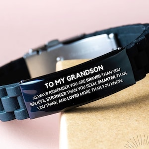 To My Grandson Always Remember You Are Braver Than You Believe Silicone Bracelet, Personalized Grandson Gift, Grandson Bracelet, Gift From