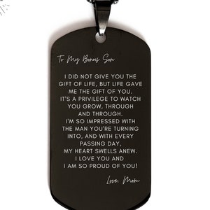 Personalized Bonus Son Gift, Step Son Gift,  Gift For Bonus Son, Bonus Son Necklace, Stepson  Gift, Bonus Son Dog Tag Pendant Necklace