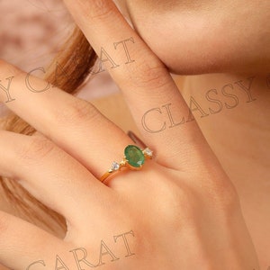 14k Gold Emerald Engagement Ring,Oval Emerald Ring, Emerald Solitaire Engagement Ring,Women Emerald Wedding Ring Anniversary Gift Ring