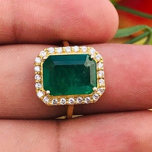 14K Solid Gold Emerald Engagement Ring,Emerald Cut Emerald Women Wedding Ring, Natural Emerald Ring,Natural Emerald Engagement Ring for Her