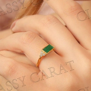 Natural Emerald Cut Emerald Ring, Emerald Diamond Gold Ring, Simple Emerald Ring, 14K Solid Gold Ring,Emerald Engagement ,Anniversary Ring