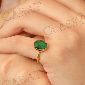 3ct Raw Oval Emerald Ring: 14k Solid Gold Solitaire, May Birthstone