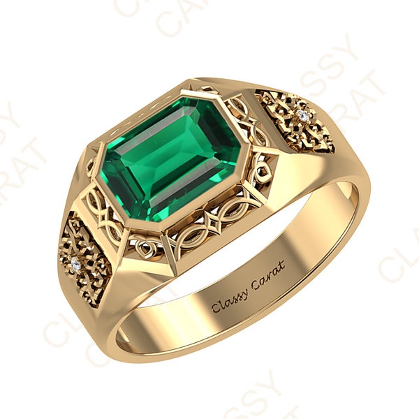 3 Carat Emerald Men's Ring, 14K Solid Gold Emerald Ring, Men Engagement Ring, Emerald Men Ring, Emerald Men Statement Ring, Men Gold Ring