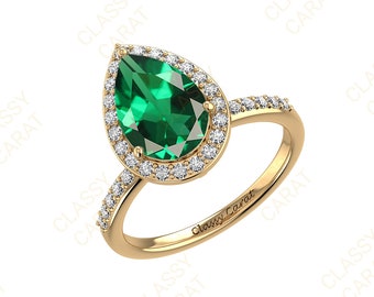 Emerald Engagement Ring, Emerald Ring, Emerald Solid 14K Gold Ring Diamond Ring Emerald Rose Gold Ring, Diamond Engagement Ring ,Women Ring