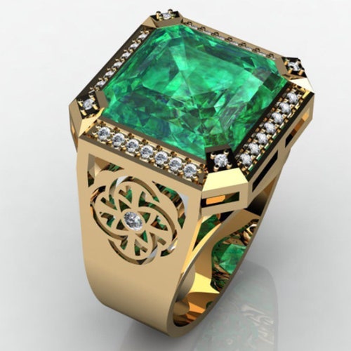 Raw Emerald Men Ring Square Emerald Diamond Ring Halo - Etsy