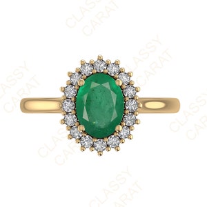 Natural Emerald Engagement Ring Oval Emerald Ring Diamond Emerald Ring Solid Gold Emerald Ring Emerald Wedding Ring Anniversary Ring