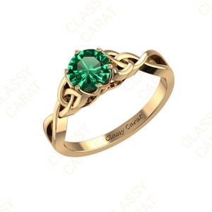 1.5 Ct Emerald Ring Celtic Emerald Ring Yellow Gold Celtic Ring Eternity Ring Pattern Ring Vintage Emerald Ring Brilliant Cut Emerald Ring