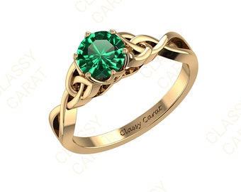 1.5 Ct Emerald Ring Celtic Emerald Ring Yellow Gold Celtic Ring Eternity Ring Pattern Ring Vintage Emerald Ring Brilliant Cut Emerald Ring