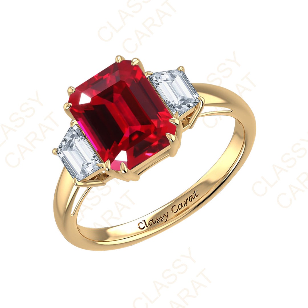 Red Ruby Ring, 14K Gold Ruby Ring, Moissanite Ruby Engagement Ring
