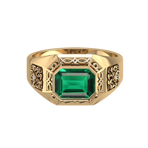 3 Carat Emerald Men's Ring 14K Solid Gold Emerald Ring Etsy