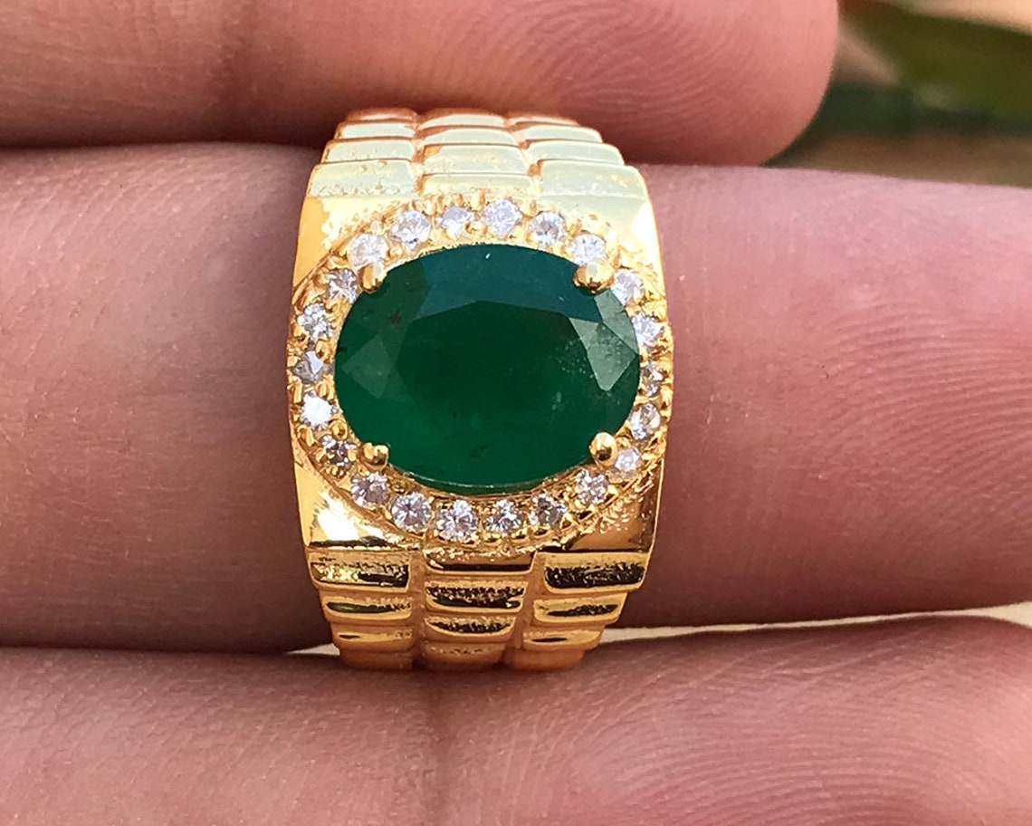 2.5ct Raw Emerald Men Ring Oval Emerald Diamond Ringhalo Etsy UK