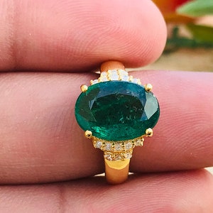 3.5Ct Raw Emerald Ring,Oval Emerald Engagement Ring,14k gold Emerald Ring,Oval Emerald Gold Ring,Emerald Anniversary Ring,Emerald Women Ring