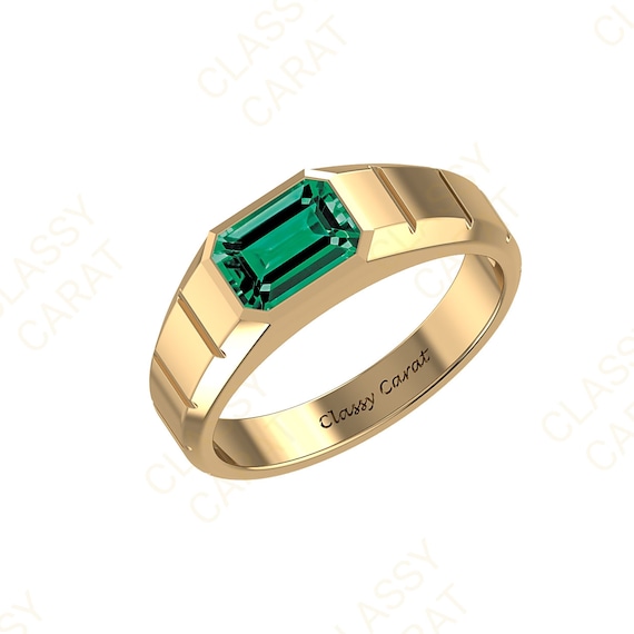 Alliance homme bague de fiancailles emeraude pour homme bague homme en or jaune emeraude bague homme taille emeraude bague homme en or massif 14K emeraude Etsy Canada