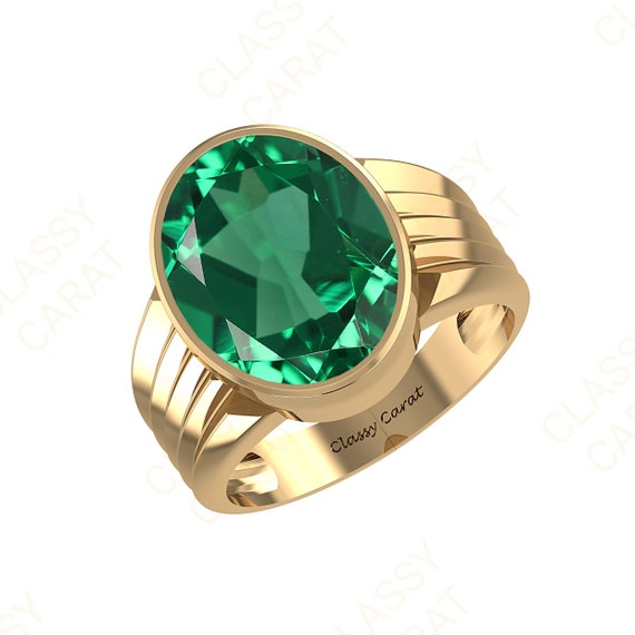 Men's Round Emerald Ring For Men's / 18k Gold May Birthstone Gift Ring /  Green Gemstone Ring