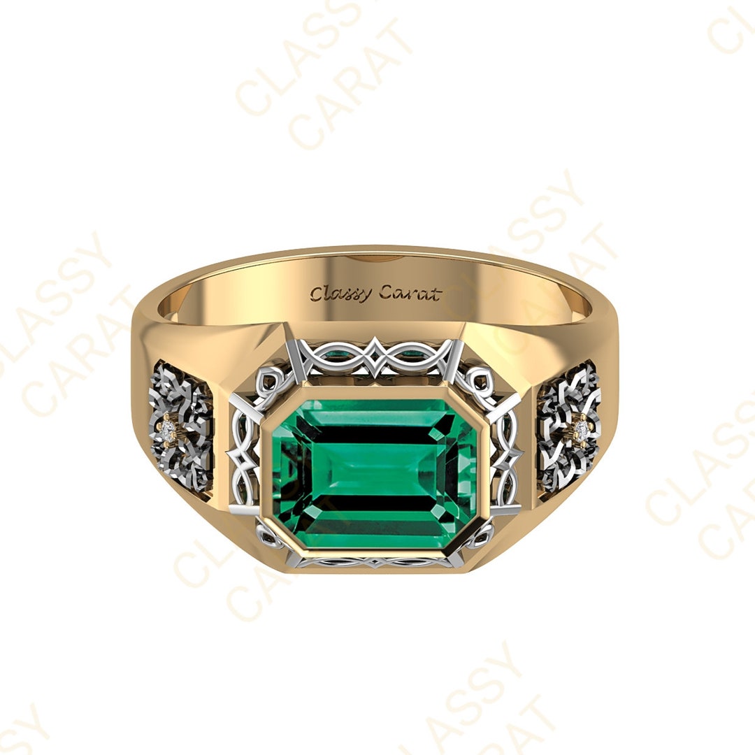 3 Carat Raw Emerald Men's Ring, Emerald Men Ring, Halo Emerald Carving