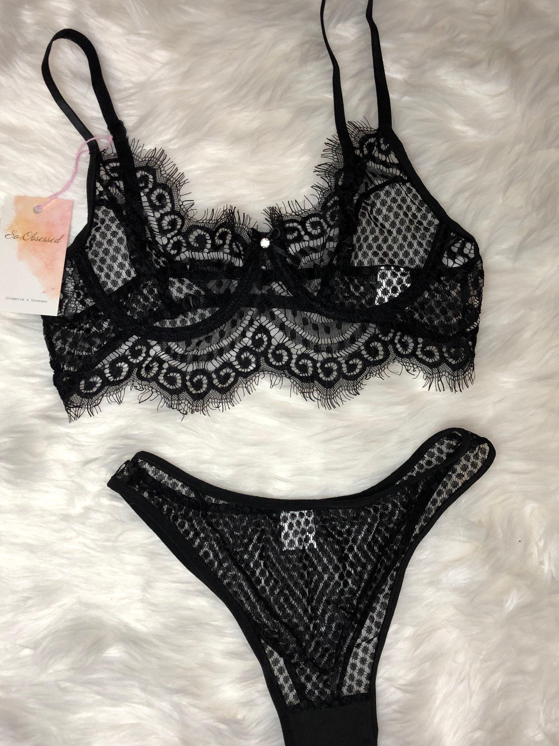 Trendy see-through black lingerie set/quality lingerie/ready | Etsy