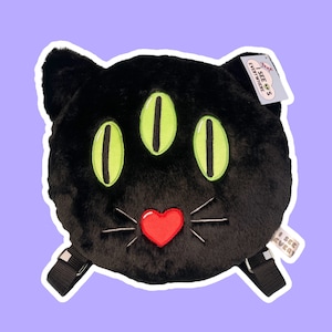 Neo the Alien Cat Plush Backpack. Black Cat Plush Backpack.