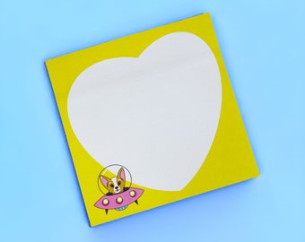 Unidentified Flying Doggie UFO Heart Corgi sticky notes post it notes notepad