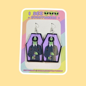 Alien Wednesday Addams Earrings. Handmade Statement Earrings.