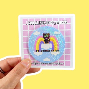Kawaii Alien Cat Holographic Button Badge Pin / Cute Cat holographic pin