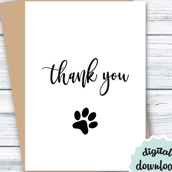 Pet Sitter Card PRINTABLE Thank you Card for Dog Sitter, Cute Thank You Card for Veterinarian, Dog Walker Card DOWNLOAD, Paw Thank You Card