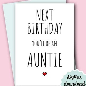 Carte d’annonce de bébé, carte d’anniversaire future tante, carte de révélation de grossesse Carte d’anniversaire IMPRIMABLE pour la future tante, vous serez tante TÉLÉCHARGER