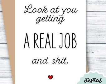 First Job Card PRINTABLE Funny New Job Card, Funny Promotion Card, Congratulations Card 1st Job, INSTANT DOWNLOAD