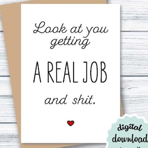 Eerste taakkaart AFDRUKBARE grappige nieuwe taakkaart, grappige promotiekaart, gefeliciteerd kaart 1e baan, INSTANT DOWNLOAD