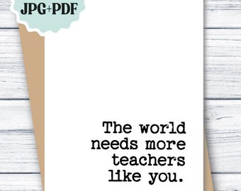 Teacher Thank You Card PRINTABLE, Teacher Appreciation Card, Teacher Card DOWNLOAD, Teacher Thank You Note, Best Teacher Card DOWNLOADABLE